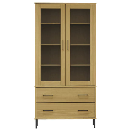 bogskab med metalben OSLO 85x35x172,5 cm massivt træ brun