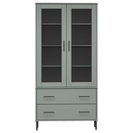 bogskab med metalben OSLO 85x35x172,5 cm massivt træ grå