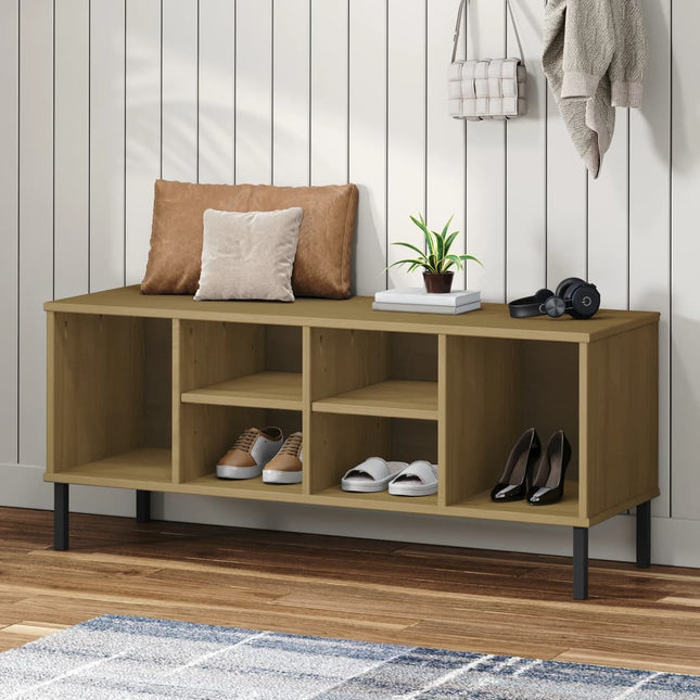 skoreol med metalben OSLO 106x35x45 cm massivt træ brun