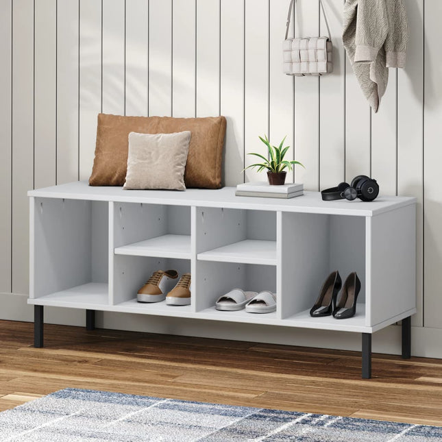 skoreol med metalben OSLO 106x35x45 cm massivt træ hvid