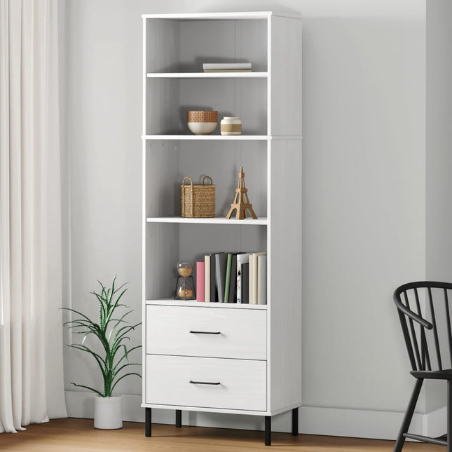 bogreol med 2 skuffer OSLO 60x35x180 cm massivt træ hvid