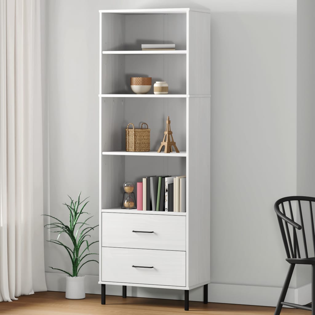 vidaXL bogreol med 2 skuffer OSLO 60x35x180 cm massivt træ hvid