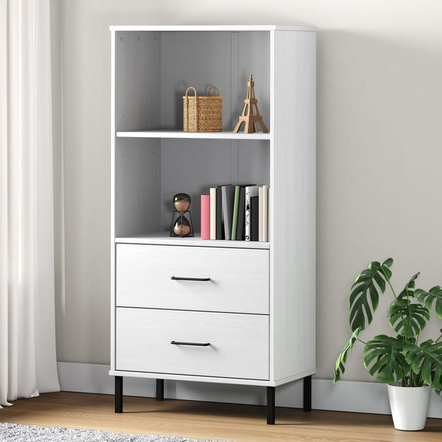 bogreol med 2 skuffer OSLO 60x35x128,5 cm massivt træ hvid