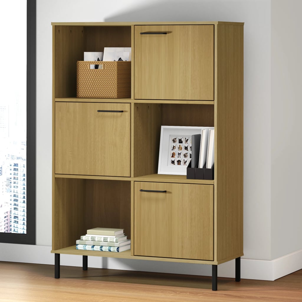Bogskab med metalben OSLO - 90×35×128,5 cm - massivt træ, brun