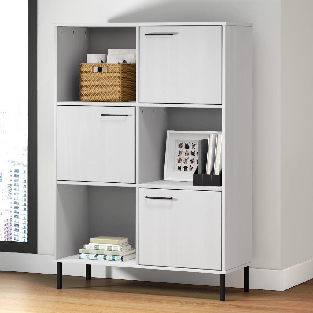bogskab med metalben OSLO 90x35x128,5 cm massivt træ hvid billede