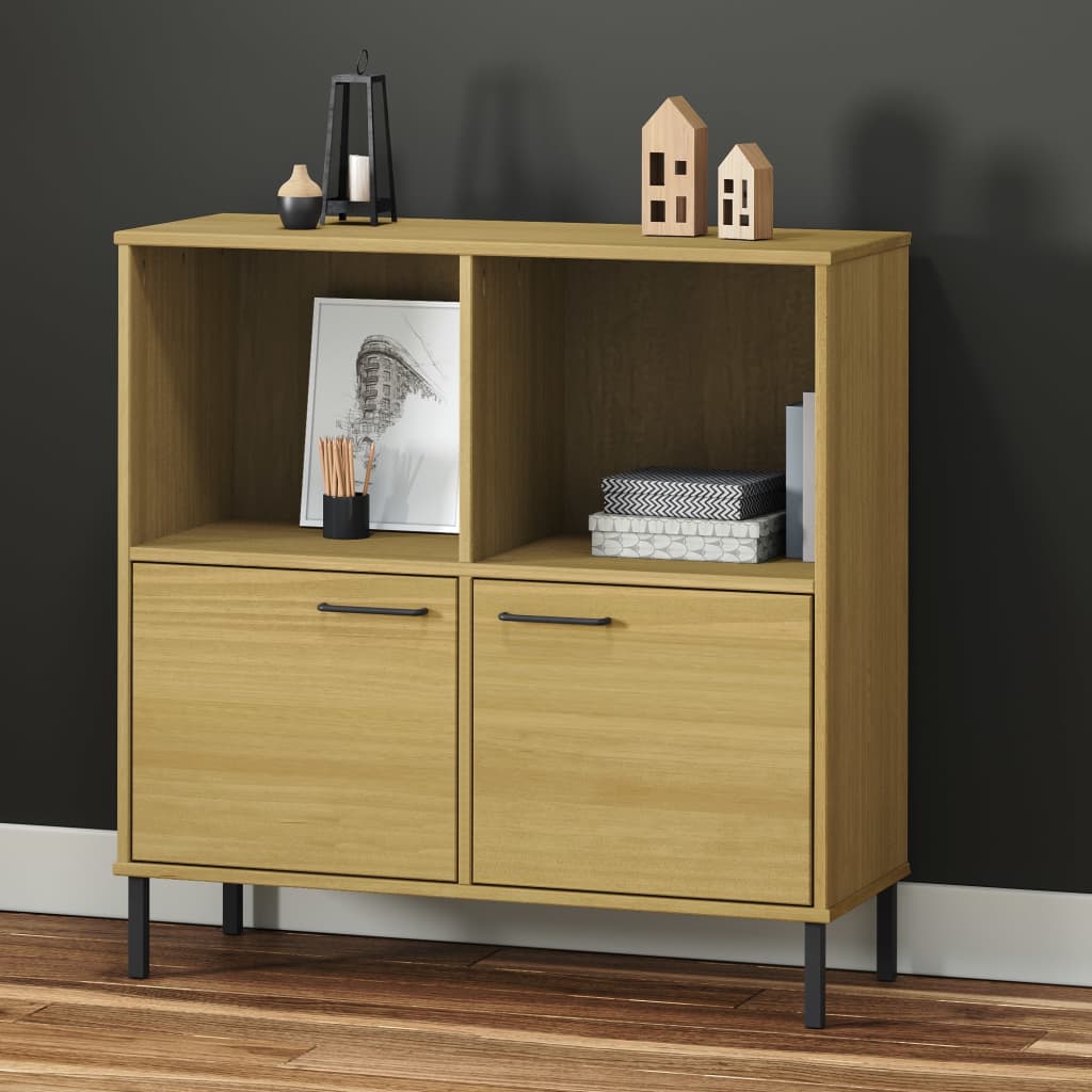 Bogskab med metalben OSLO - 90×35×90,5 cm - massivt fyrretræ, brun