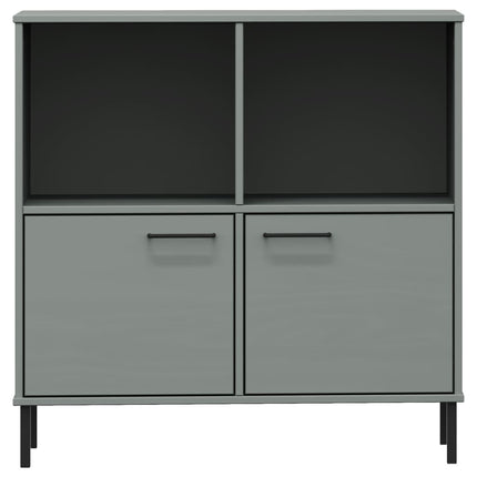 bogskab med metalben OSLO 90x35x128,5 cm massivt træ grå