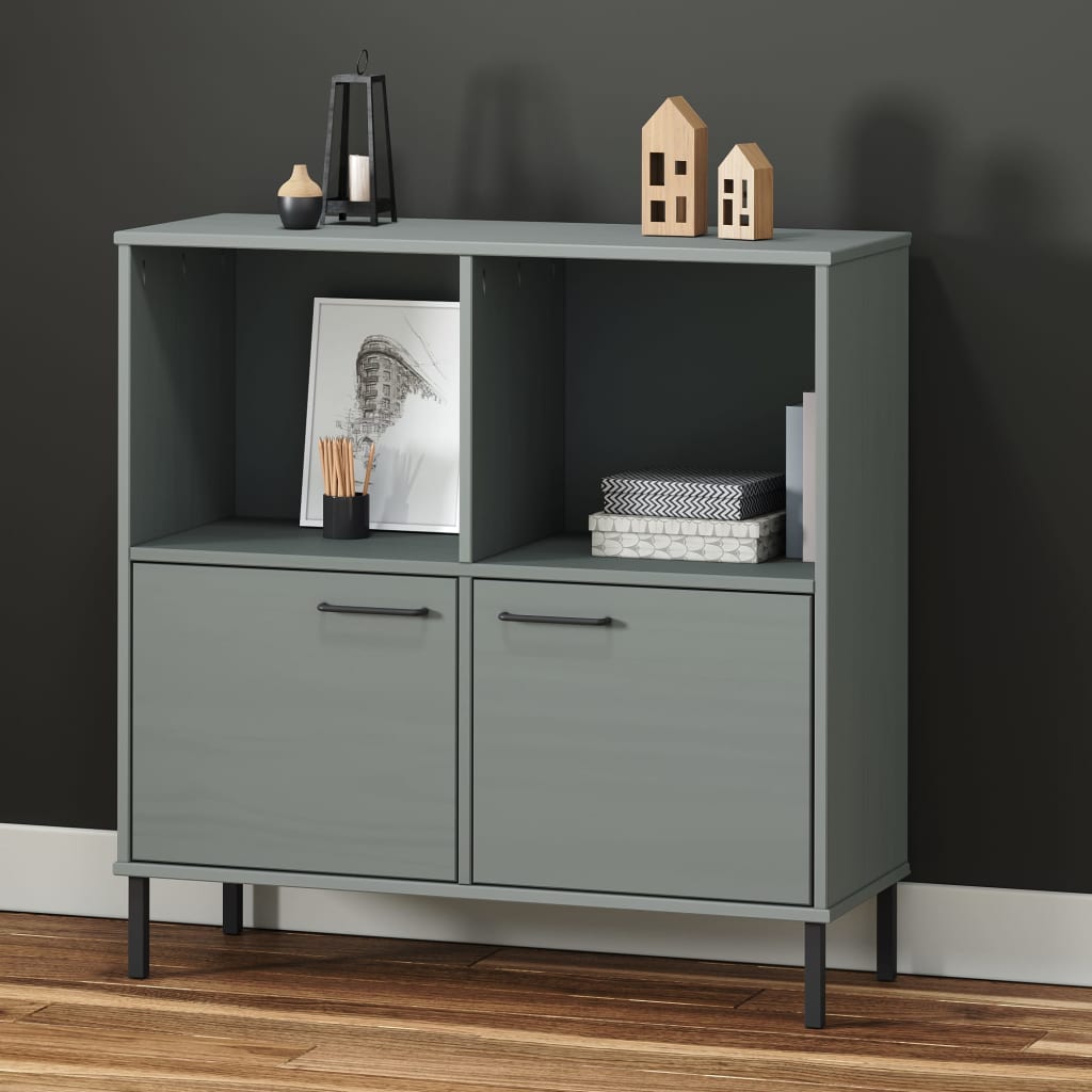 Bogskab med metalben OSLO - 90×35×90,5 cm - massivt fyrretræ, grå