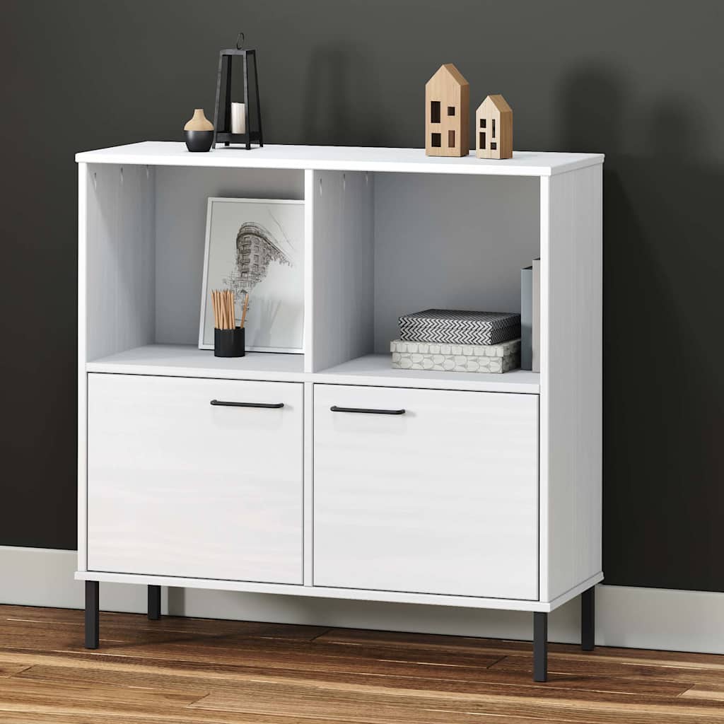 bogskab med metalben OSLO 90x35x90,5 cm massivt træ hvid billede