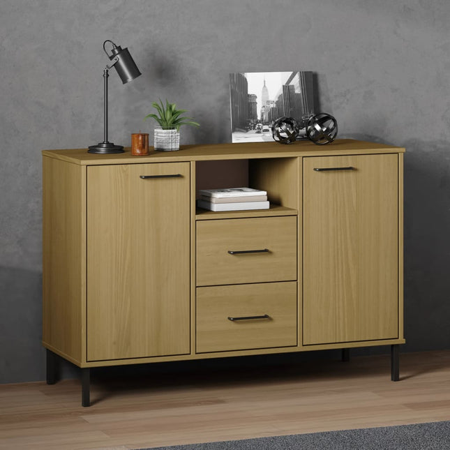 skænk med metalben OSLO 113x40x77 cm massivt træ brun