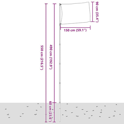 teleskopflagstang 5,5 m aluminium sølvfarvet
