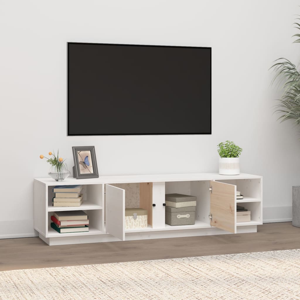 tv-bord 156x40x40 cm massivt fyrretræ hvid