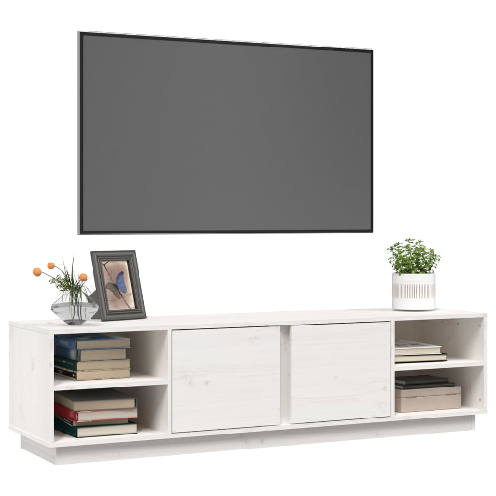 tv-bord 156x40x40 cm massivt fyrretræ hvid
