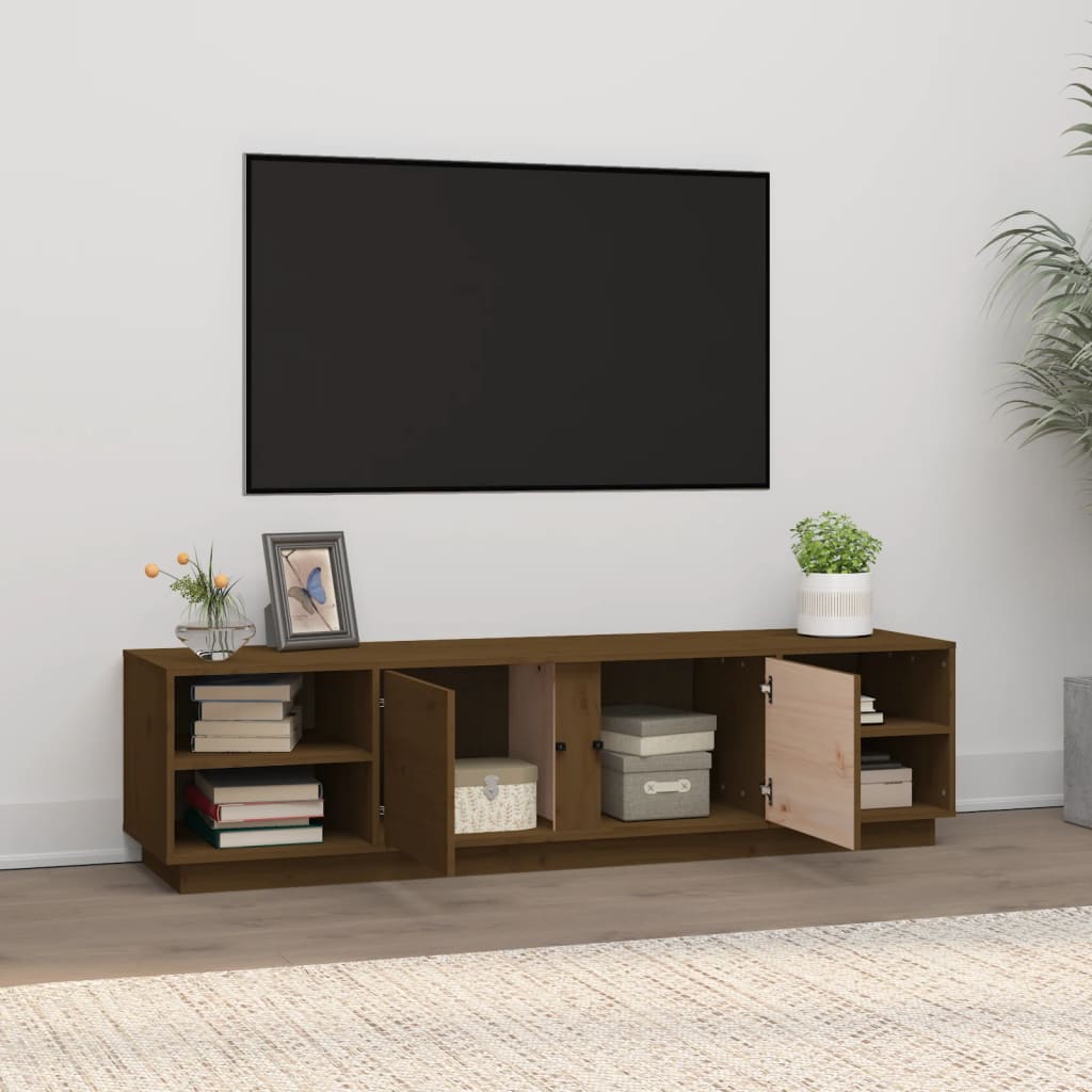 tv-bord 156x40x40 cm massivt fyrretræ gyldenbrun