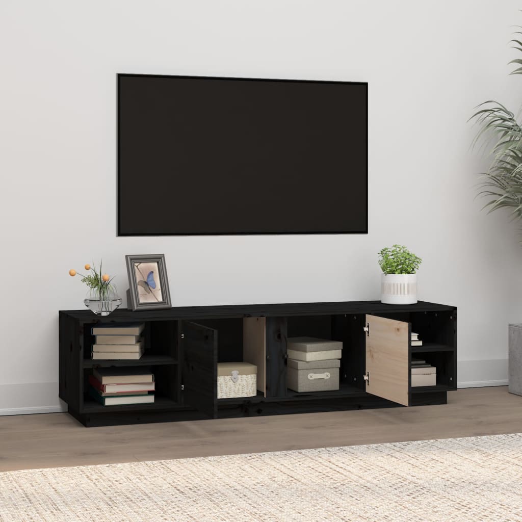 tv-bord 156x40x40 cm massivt fyrretræ sort