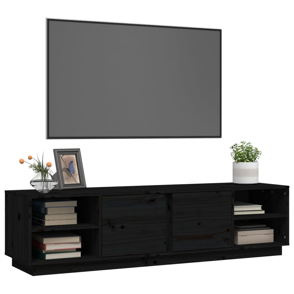 tv-bord 156x40x40 cm massivt fyrretræ sort