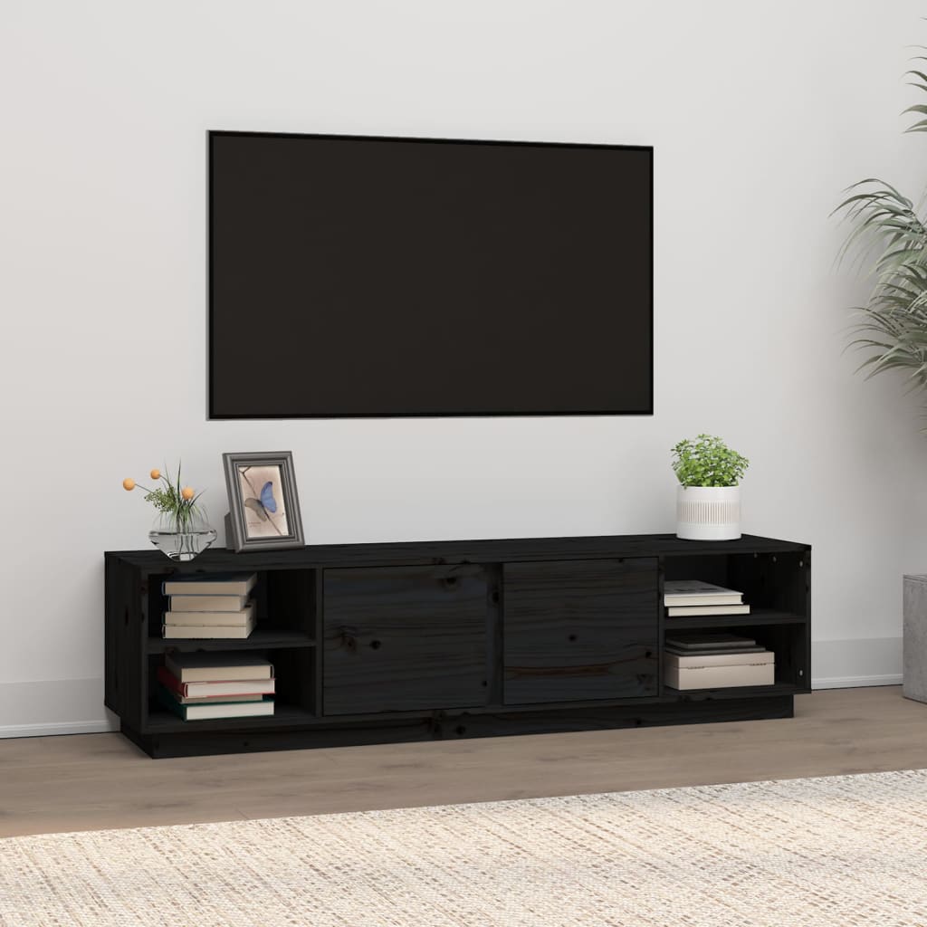 tv-bord 156x40x40 cm massivt fyrretræ sort
