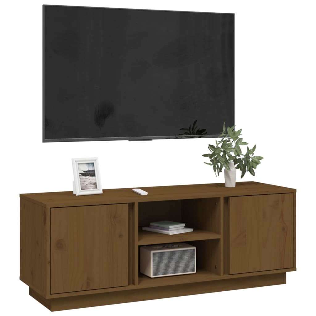 tv-bord 110x35x40,5 cm massivt fyrretræ gyldenbrun