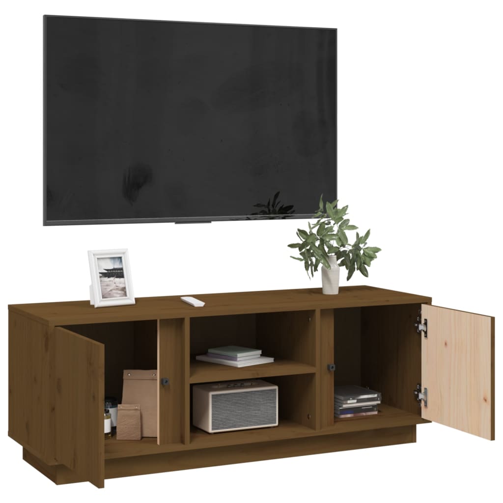 tv-bord 110x35x40,5 cm massivt fyrretræ gyldenbrun