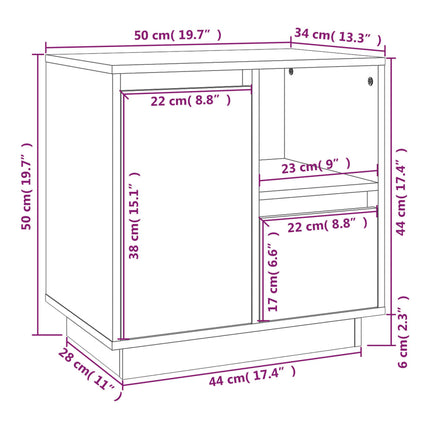 sengebord 50x34x50 cm massivt fyrretræ