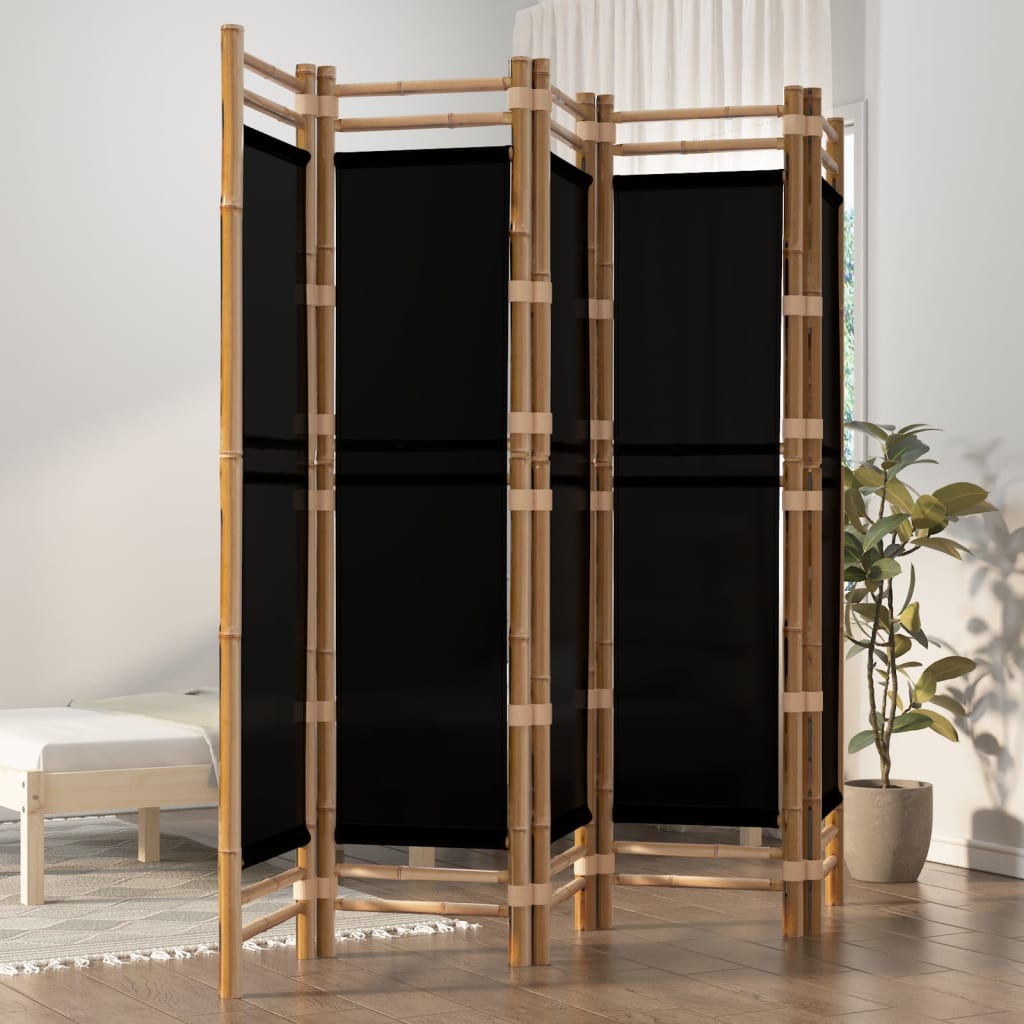 5-panels rumdeler 200 cm foldbar bambus og kanvas billede