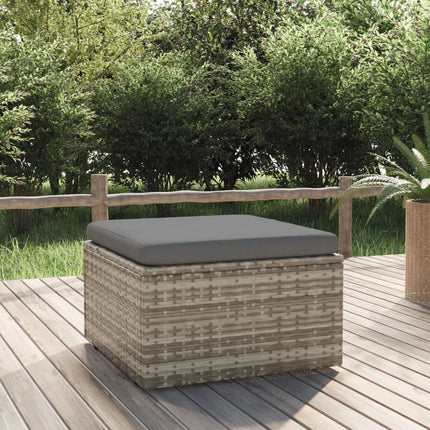 fodskammel med hynde til haven 55x55x30 cm polyrattan grå