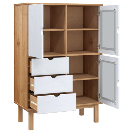 højskab OTTA 85x43x125 cm massivt fyrretræ brun og hvid