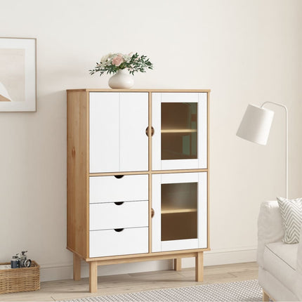 højskab OTTA 85x43x125 cm massivt fyrretræ brun og hvid