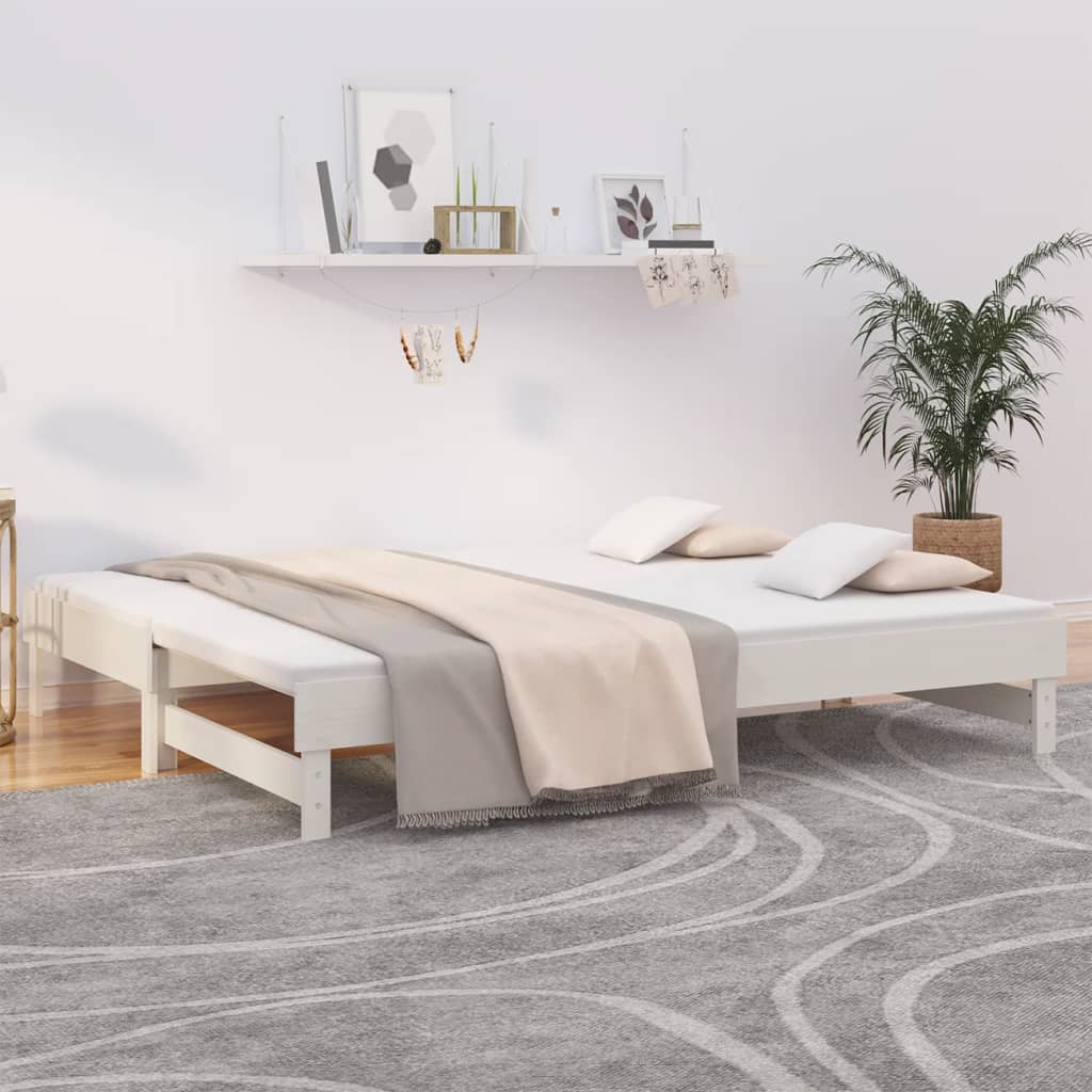 Daybed med udtræk 2×(100×200) cm - massivt fyrretræ, hvid