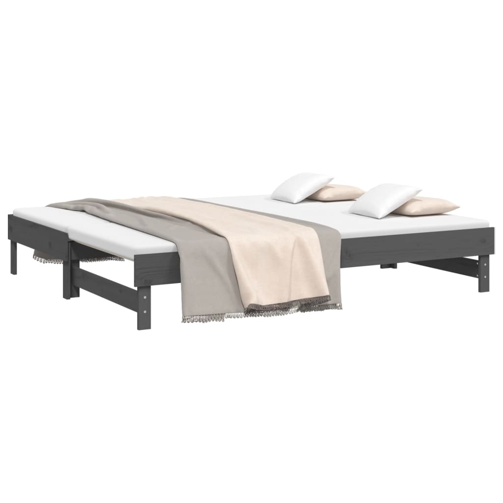 daybed med udtræk 2x(100x200) cm massivt fyrretræ grå