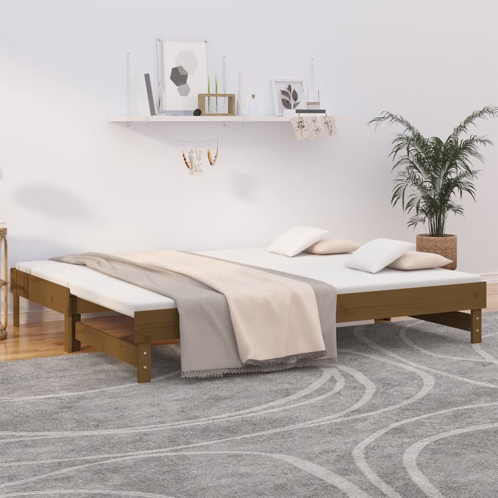 Daybed med udtræk i massivt fyrretræ 2×(100×200) cm - gyldenbrun