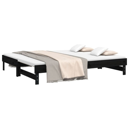 daybed med udtræk 2x(100x200) cm massivt fyrretræ sort