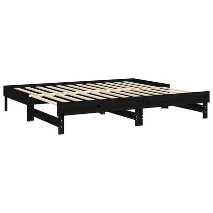 daybed med udtræk 2x(100x200) cm massivt fyrretræ sort