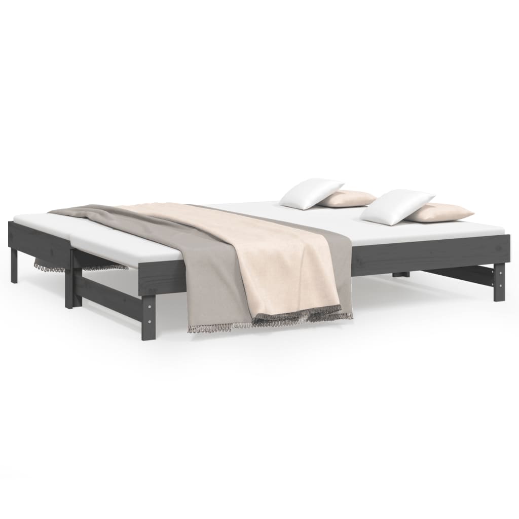 daybed med udtræk 2x(90x200) cm massivt fyrretræ grå