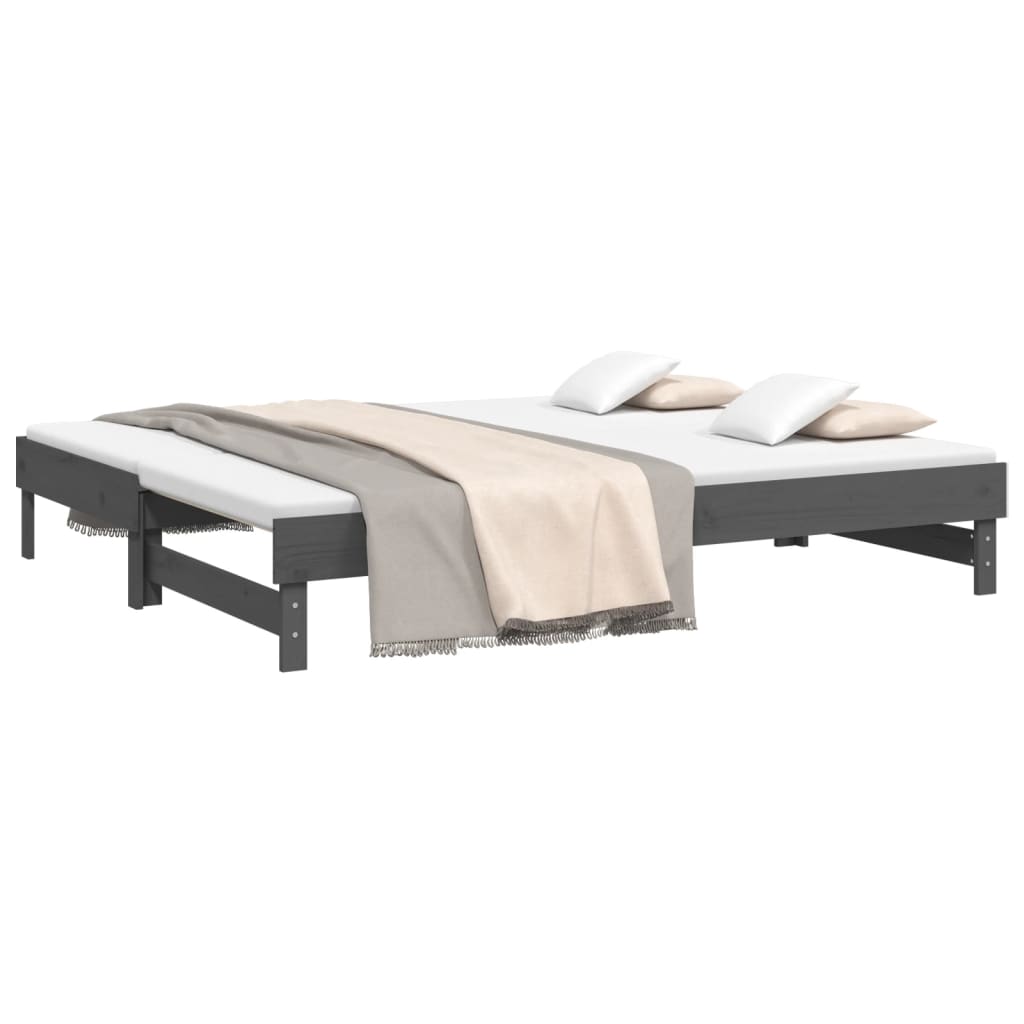 daybed med udtræk 2x(90x200) cm massivt fyrretræ grå