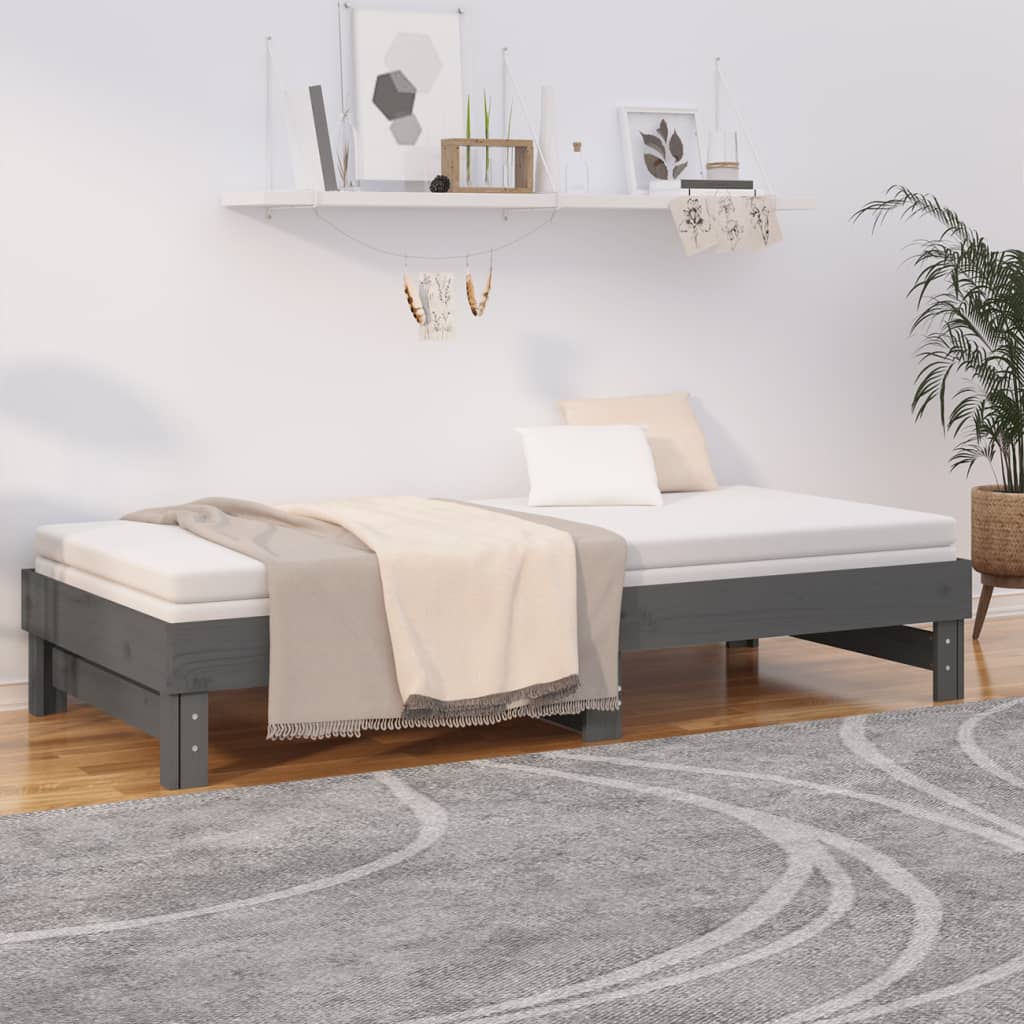 daybed med udtræk 2x(90x200) cm massivt fyrretræ grå