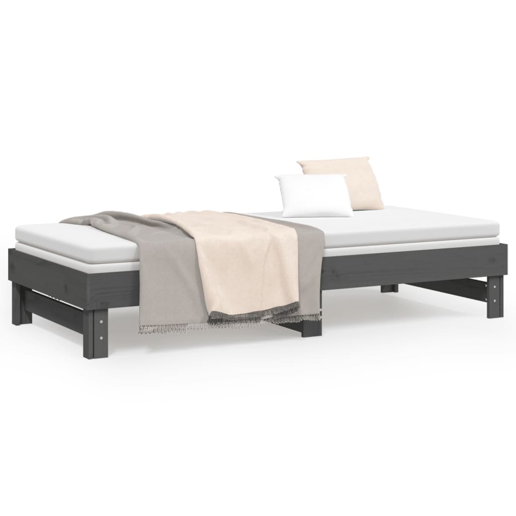 daybed med udtræk 2x(90x200) cm massivt fyrretræ grå
