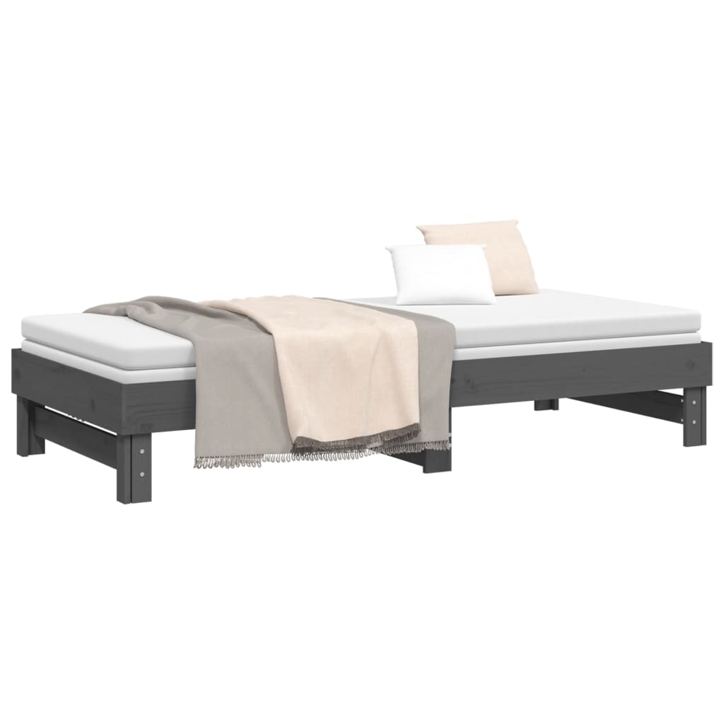 daybed med udtræk 2x(90x200) cm massivt fyrretræ grå