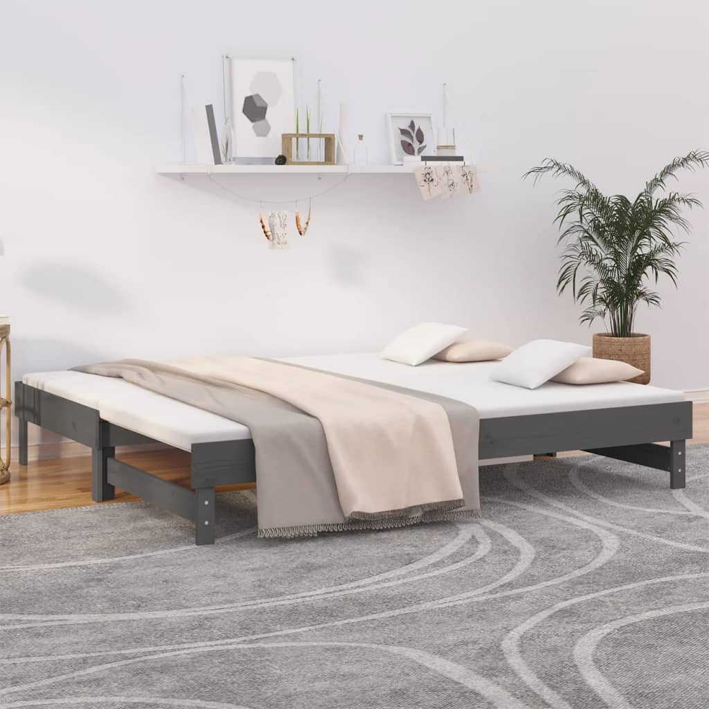 Daybed med udtræk i massivt fyrretræ - 2x 90x200 cm, grå