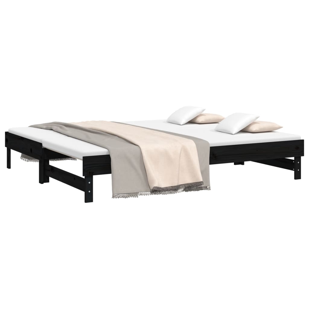daybed med udtræk 2x(90x200) cm massivt fyrretræ sort