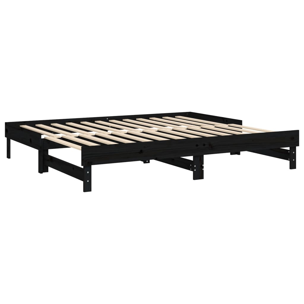 daybed med udtræk 2x(90x200) cm massivt fyrretræ sort
