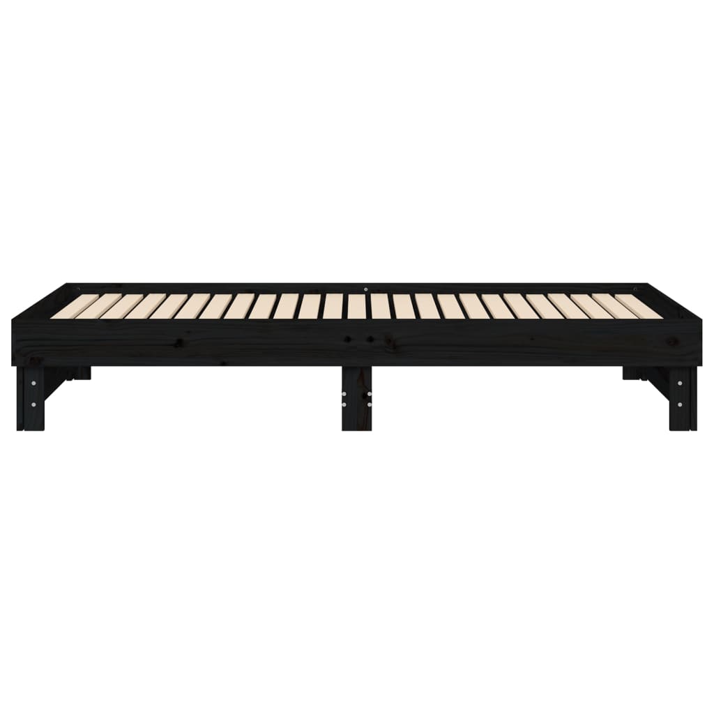 daybed med udtræk 2x(90x200) cm massivt fyrretræ sort