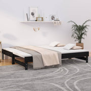 daybed med udtræk 2x(90x200) cm massivt fyrretræ sort