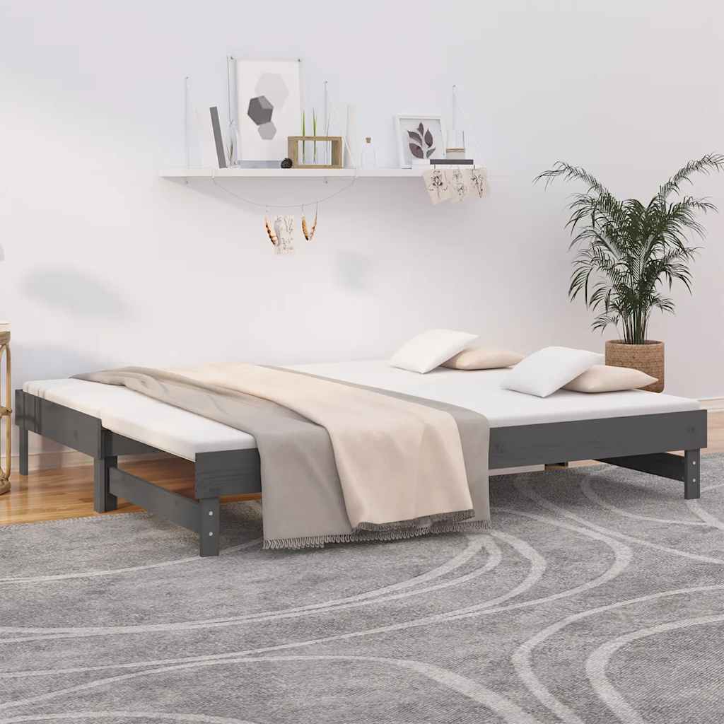 Daybed Med Udtræk Massivt Fyrretræ - Grå / 2x (80 x 200) cm