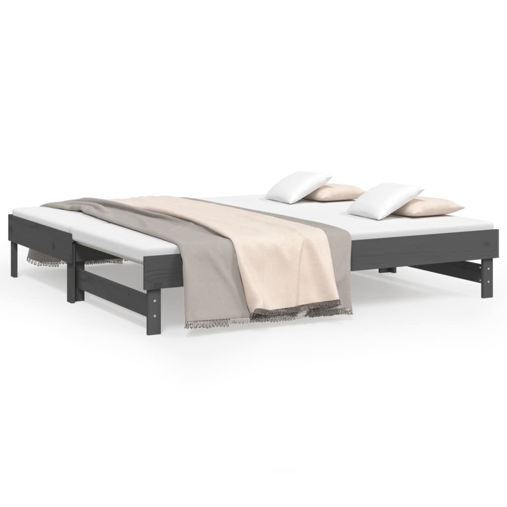 daybed med udtræk 2x(90x190) cm massivt fyrretræ grå