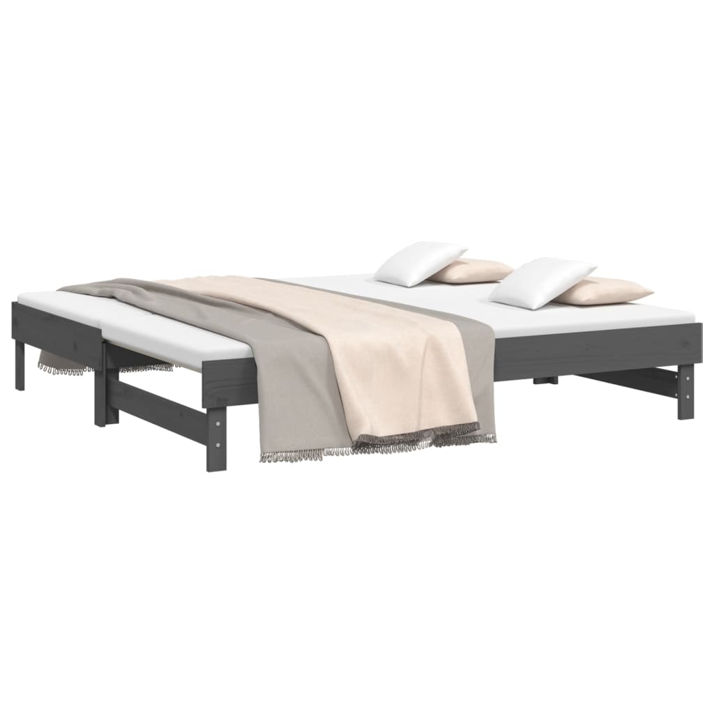 daybed med udtræk 2x(90x190) cm massivt fyrretræ grå