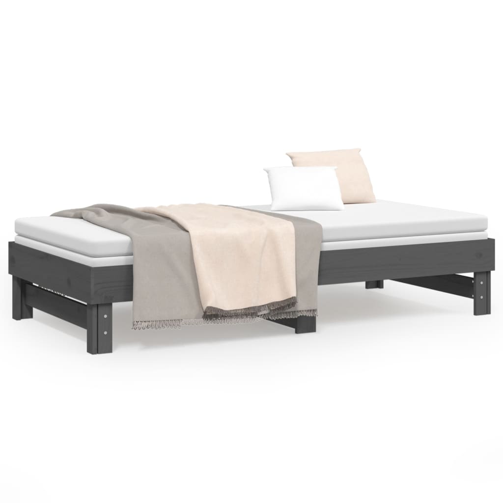 daybed med udtræk 2x(90x190) cm massivt fyrretræ grå