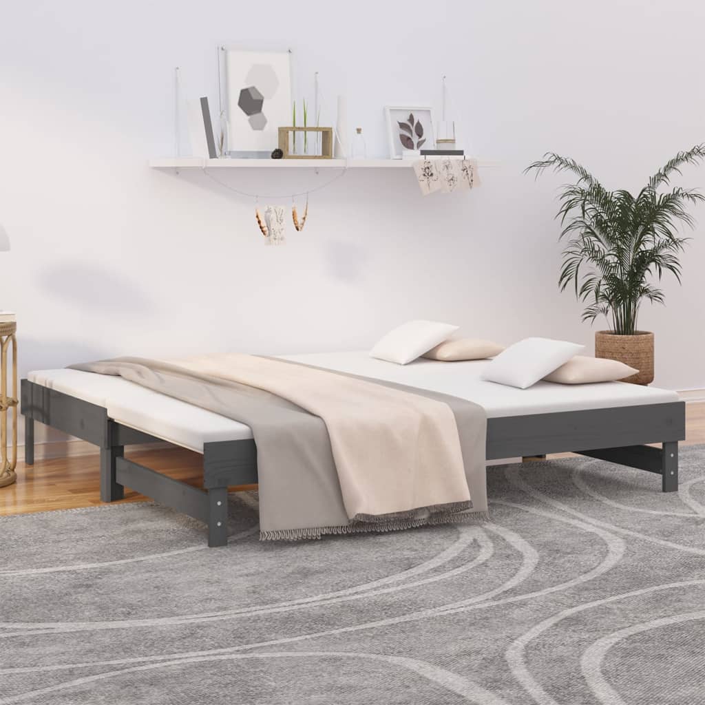 daybed med udtræk 2x(90x190) cm massivt fyrretræ grå