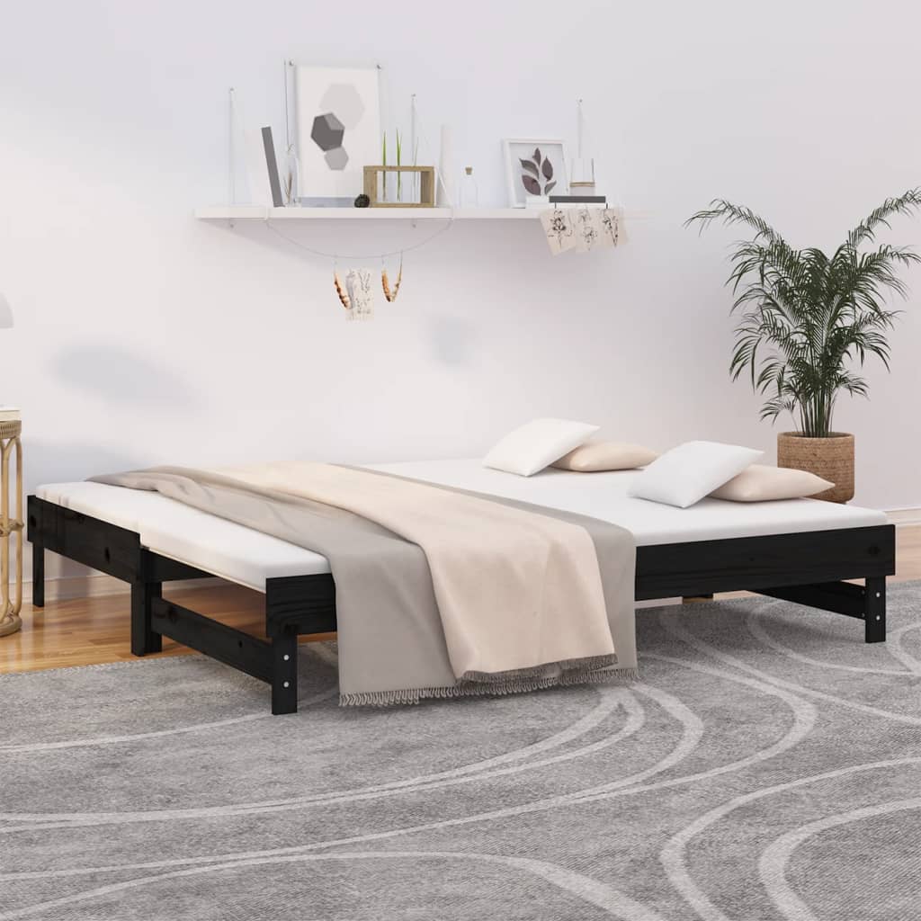 Daybed med udtræk i massivt fyrretræ - 2x 90x190 cm, sort