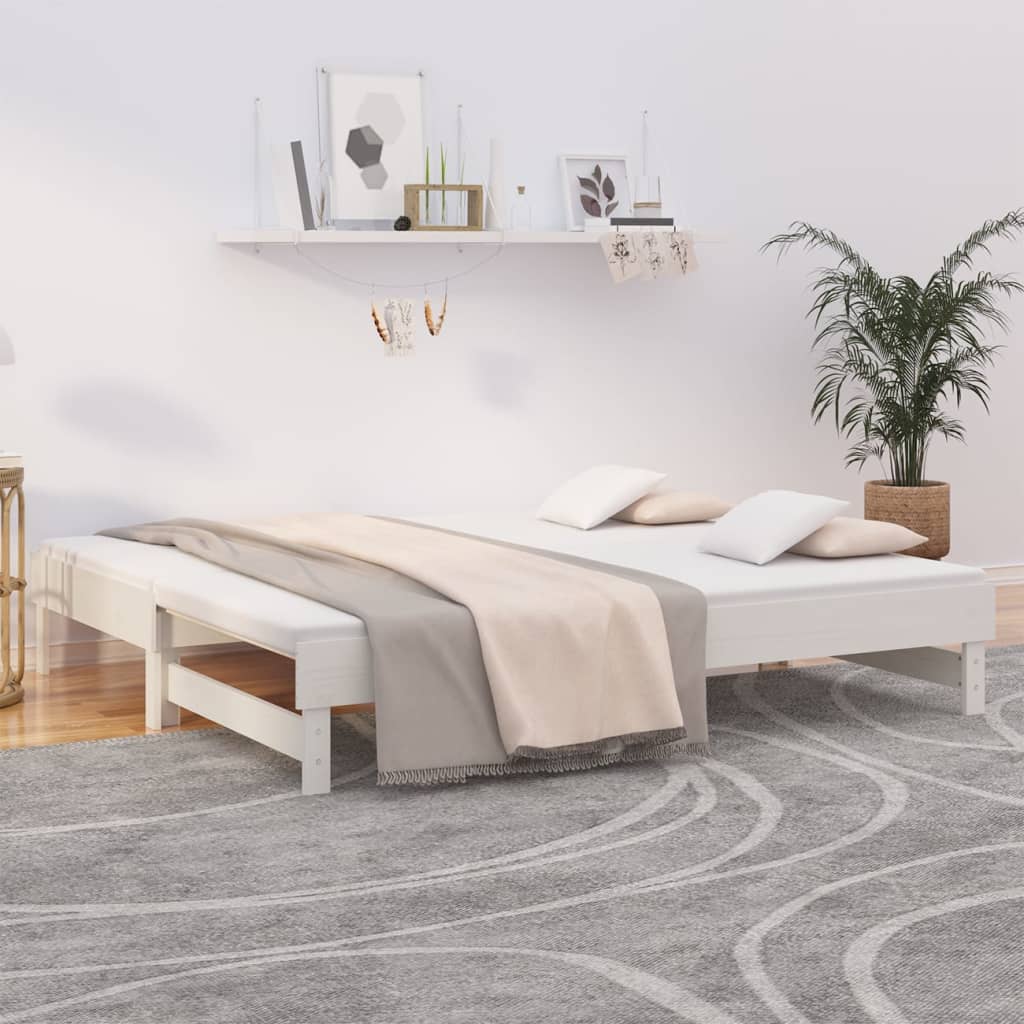 daybed med udtræk 2x(75x190) cm massivt fyrretræ hvid billede